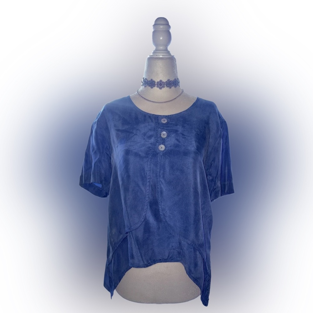 Karin Stevens Deep Blue Blouse with Button Detail